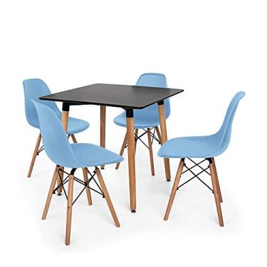 Imagem de Kit Mesa Jantar Eiffel 80x80cm Preta + 04 Cadeiras Charles Eames - Azul-claro