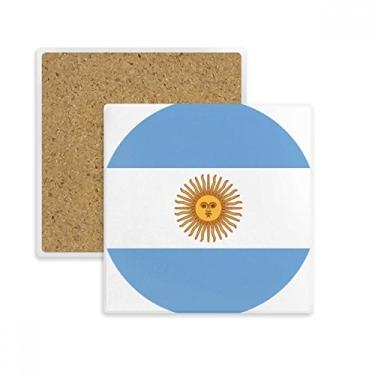 Imagem de Porta-copos quadrado com bandeira nacional da Argentina com símbolo da América do Sul, pedra absorvente para bebidas, presente de 2 peças