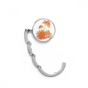 Imagem de Gancho de mesa com ilustração de estampa de praia de coqueiro, gancho de mesa com fecho decorativo, gancho dobrável