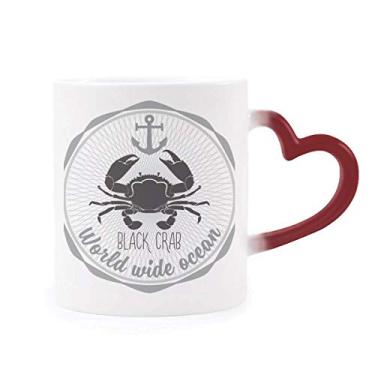 Imagem de Caneca de grés com estampa de organismo marinho com desenho de caranguejo sensível ao calor vermelha que muda de cor, Canecao