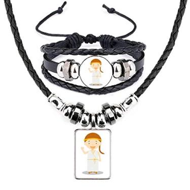 Imagem de Vestido longo branco Grécia desenho de couro colar pulseira conjunto de joias