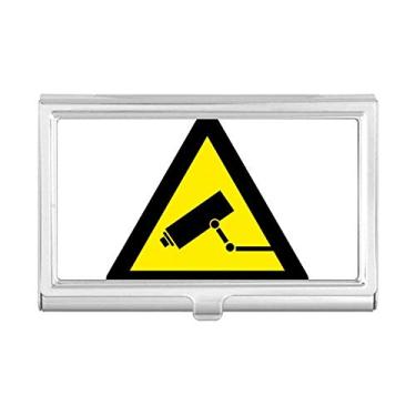 Imagem de Símbolo de aviso amarelo preto monitor câmera triangular, porta-cartões de visita, caixa de bolso carteira