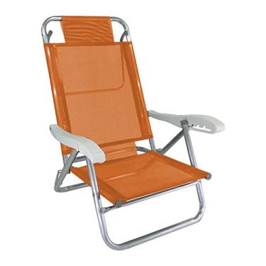 Imagem de Cadeira de Praia Alumínio Reforçada 5 Posições Banho de Sol Laranja Zaka 120 KG