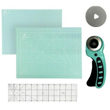 Imagem de Kit Base de Corte Placa Apoio Grande para Mesa Bancada A1 60x90cm Cortador de Tecidos 45mm Régua de Acrílico 15x60cm