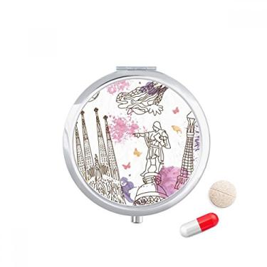 Imagem de Estátua de futebol da Catedral de Barcelona, Espanha, estojo de comprimidos, caixa de armazenamento de medicamentos, dispensador de espelho