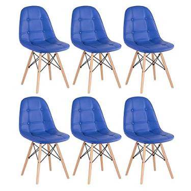 Imagem de Loft7 Home Decor, Kit 6 Cadeiras Estofadas Eames Eiffel Botonê - Madeira Clara Azul