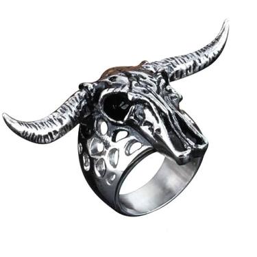 Imagem de Anel em Aço Inox Esqueleto Crânio Touro Boi Tam 25/26