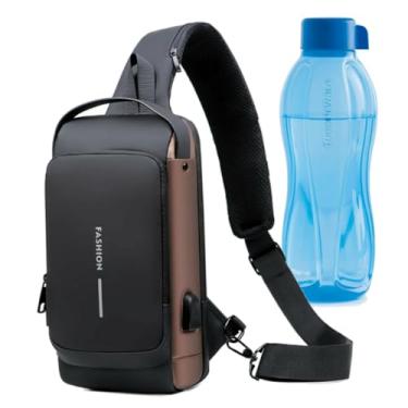 Imagem de Bolsa Mochila Masculina Anti Furto Transversal De Ombro Tiracolo Sholderbag Pochete (Preto/Marrom)