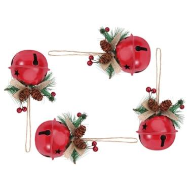 Imagem de BESPORTBLE 4 Pcs sino pendurado de natal sino enfeites de árvore de natal trenó decoração de lareira decorações DIY para pendurar sinos lindos pingentes de natal Metal ornamento adereços anel