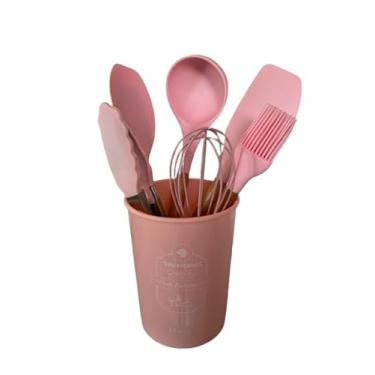 Imagem de Jogo Utensílios de Cozinha em Silicone Madeira 7 Peças (Rosa)