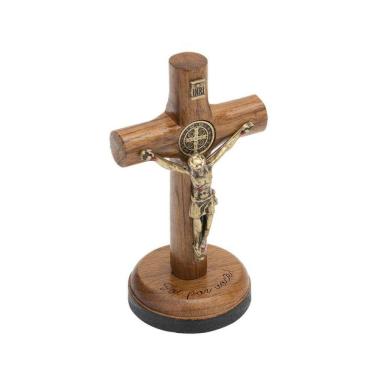 Imagem de Crucifixo de Mesa Cilíndrico com São Bento 7cm - "Foi por você!"