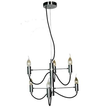 Imagem de Pendente Em Metal Na Cor Aço Escovado E Capa Do Soquete Na Cor Aço Escovado, Com Soquete 6xe14, Com Potencia Maxima De 40w, Medindo 51x31cm New Line 110v