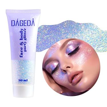 Imagem de DAGEDA Gel com glitter para o corpo, brilho holográfico para o rosto, gel corporal com brilho líquido, glitter que muda de cor para unhas de cabelo, glitter sob a luz Festival Glitter Makeup 50 ml (azul galáxia)