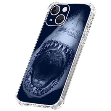 Imagem de CARLOCA Capa compatível com iPhone 13, transparente com design de tubarão branco à prova de choque, amortecedores de silicone com proteção de quatro cantos para Apple iPhone 13