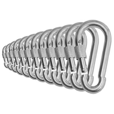 Imagem de Branded Boards Mosquetão de aço galvanizado com mola e fecho de parafuso de polegar resistente preto e prata com trava de pressão de pressão de 90 a 181 kg de carga. 6 e 12 pacotes (7 cm pacote com 12 unidades)