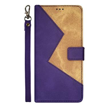 Imagem de Diaobaolee Capa compatível com Lenovo K13 Note, capa flip de couro com compartimento para cartão, suporte e fecho magnético abotoado, capa padrão mosaico para Lenovo K13 Note roxo