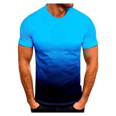 Imagem de Camiseta masculina atlética manga curta gola redonda costura colorida camiseta de treino fina de secagem rápida, Azul, XXG