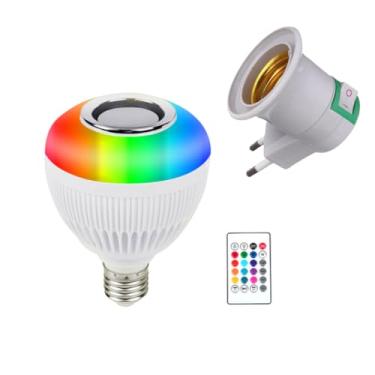 Imagem de KIT Lampada Musical Bulb Led Colorida RGB E Caixa De Som Via Bluetooth Com Controle Remoto E Adaptador De Tomada Para Lâmpada Bivolt Soquete E27 110V 220V LINHA PREMIUM DUPIN