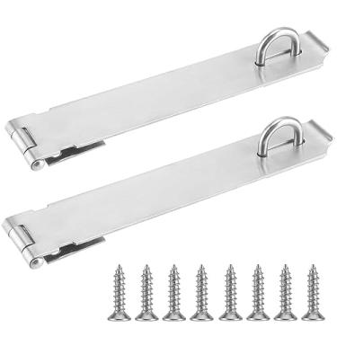 Imagem de JAPCHET Pacote com 2 trinco de ferrolho de porta resistente de 20 cm, trava de ferrolho de aço inoxidável com parafusos, fecho de cadeado para portão de cerca, janela de porta, armários, prata