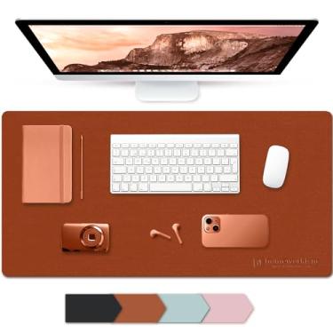 Imagem de Homeworkism Tapete de mesa de couro (80 x 40 cm), mouse pad, tapete de mesa de escritório, mata-borrão de mesa de couro PU antiderrapante, tapete de mesa para laptop, bloco de escrita à prova d'água para escritório e casa (marrom)