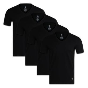 Imagem de U.S. Polo Assn. Camiseta masculina – Pacote com 4 camisetas de manga curta com gola V, Preto, G
