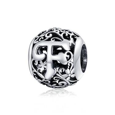 Imagem de Pulseira de prata esterlina 925 A-Z com letra inicial berloques do alfabeto para pulseiras Pandora, miçangas, colar faça você mesmo, pingentes de tornozeleira para mulheres e meninas, presentes de