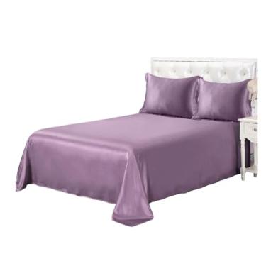 Imagem de Jogo de lençol de cama de seda com 3 peças de lençol de cima luxuoso Queen King com 2 fronhas e edredom (9 casais)