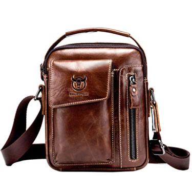 Imagem de Bolsa carteiro masculina Hebetag de couro para ombro, #10coffee(oil Wax Leather)(s), 18cm(W)x6cm(D)x22cm(H)(7.08"x2.36"x8.66")