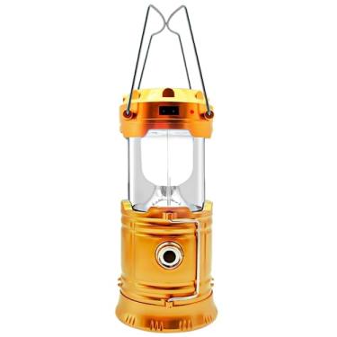 Imagem de Lampião LED Lanterna Recarregável Com Luz Solar Camping Luminária 2 em 1 Iluminação Acampamento Pesca Trilhas Multiuso Carregador USB Portátil Emergências (DOURADO)