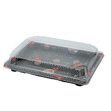 Imagem de EcoQuality Bandejas de sushi pretas com tampas 18 x 12 cm - caixa de embalagem descartável de sushi, recipiente de transporte, caixas de retirada, recipientes de plástico preto para viagem, entradas,