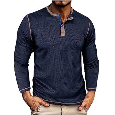 Imagem de Camisetas masculinas colorblock slim túnica camiseta masculina manga longa gola tartaruga verão outono 2024, F-352 Azul royal, G