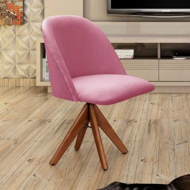 Imagem de Poltrona Decorativa Gaia Giratória Madeira para Sala, Quarto, Recepção Rosa