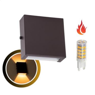 Imagem de Arandela Externa Mini Slim + LED G9 Luminária de Parede Muro 2 Fachos 2 Focos Em Alumínio Interna - 143 (Marrom, Lâmpada Branca Quente)