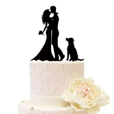 Imagem de (A Dog (Black)) - Wedding Anniverary Cake Topper couple with a Dog (Black)