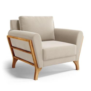 Imagem de Poltrona Sabrina De Madeira Maciça Com Almofada Veludo Bege 102