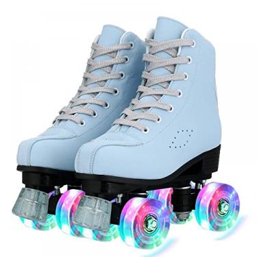 Imagem de Patins para mulheres, patins holográficos de couro PU de cano alto, patins brilhantes de fileira dupla quatro rodas patins para mulheres, homens, meninos e meninas e idade 8-50 anos para uso interno e externo (37)