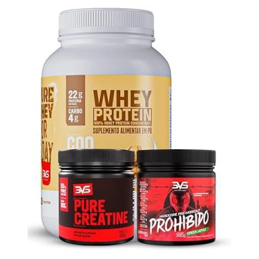 Imagem de 3VS Nutrition Combo Whey 100% Sabor Cookies 900g + Creatina Pura 300gr + Pré Treino Prohibido Sabor Maça Verde 360gr