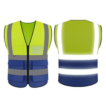Imagem de Colete refletivo de alta visibilidade Segurança Roupas de trabalho Colete de segurança com bolsos Design com zíper Motocicleta Ciclismo Aviso para uso diurno e noturno