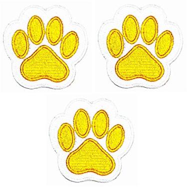 Imagem de Umama Conjunto de 3 adesivos de pata de cachorrinho fofo com estampa de pata amarela bordada a ferro no remendo adesivo de tecido artesanal acessório de costura jaqueta polo camiseta chapéu bolsa