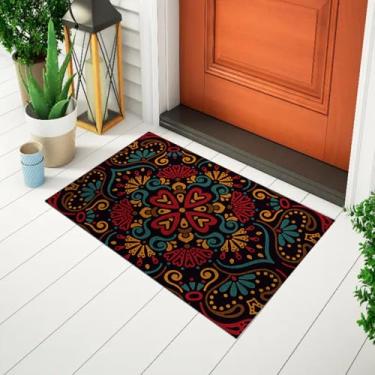 Imagem de Tapete Capacho Decorativo De Porta Divertido Estampado Abstrato - Mandala Vinho/Laranja Ca1437