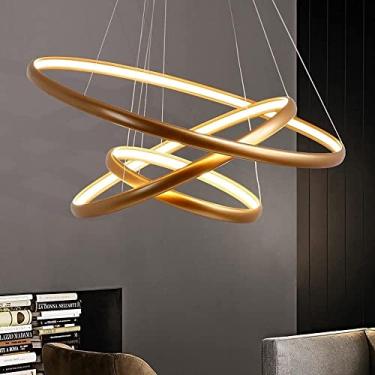 Imagem de Lustre LED Anel Luzes Pendentes Mesa de Jantar Luzes Anel Regulável Controle Remoto Lâmpada Pendente Sala de Estar Luz de Teto Quarto Altura Ajustável Lâmpada Pendente Lustres Ajustáveis