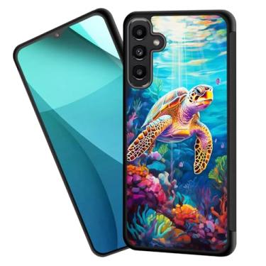 Imagem de ZQLPLZR Capa para Galaxy A35 5G, bordas antiderrapantes para pneus, design fofo, à prova de choque, proteção total, capa traseira preta para Samsung Galaxy A35 5G 6,6 polegadas 2024, tartaruga nadando