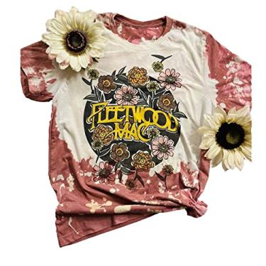 Imagem de Camiseta feminina Rock and Roll divertida de fim de semana, gola redonda, manga curta, casual, linda estampa de flores de sol, A, G