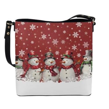 Imagem de HUGS IDEA Bolsas femininas Hobo de grande capacidade Bolsa de couro com alça superior, Boneco de neve de floco de neve Chrisrmas, Large