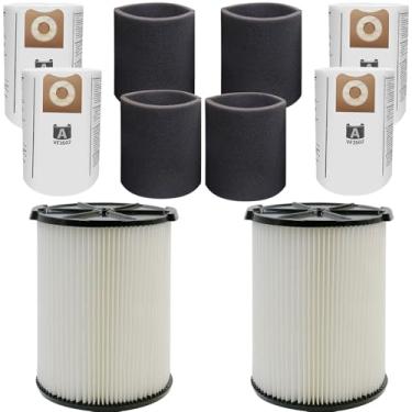 Imagem de Pacote com 2 filtros VF4000 + 4 sacos de filtro VF3502 + 4 pacotes de manga de espuma para aspirador de pó seco molhado Ridgid 5-20 galões (pacote com 10)