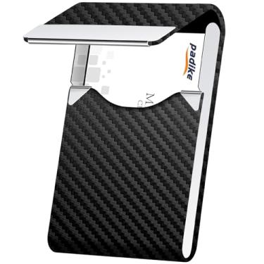 Imagem de Padike Porta-cartões de visita profissional de couro PU para cartões de visita com compartimento de metal fino para cartões de visita com fecho magnético (Preto-1)