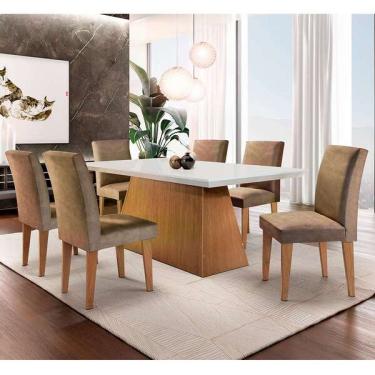 Imagem de Conjunto De Mesa De Jantar Luna Com 6 Cadeiras Estofadas Gréc