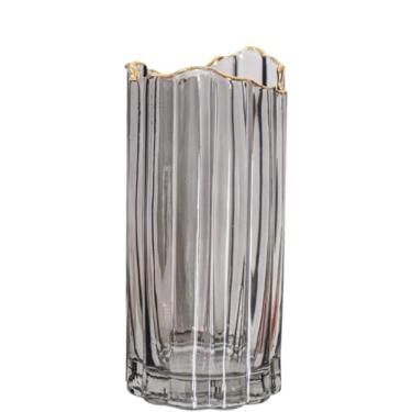 Imagem de PEPAXON Vaso de vidro pesado para flor vaso alto cilíndrico decoração de mesa cinza 9,9 cm C x 9,9 cm L x 25 cm A