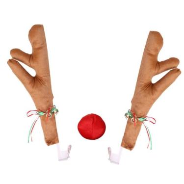 Imagem de oshhni Kit genérico de chifres de rena para carro com nariz, acessórios para automóveis, enfeite de Natal, fácil de instalar, decoração de veículo, decoração, Cáqui