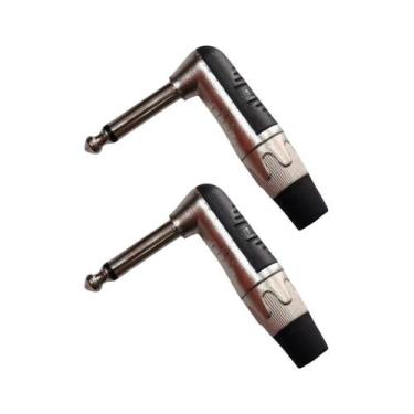 Imagem de Kit 2 Plug P10 Macho Mono Niquelado L 90º Profissional Mxt